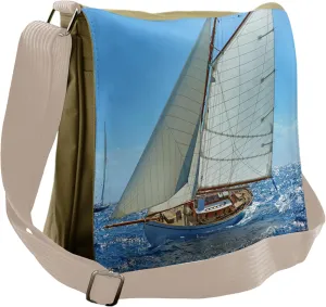 Ambesonne Nautical Messenger Bag, Sailboat Regatta Race, Unisex Cross-body