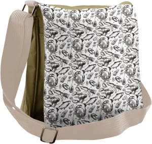 Ambesonne Ocean Messenger Bag, Sketchy Seafood Pattern, Unisex Cross-body