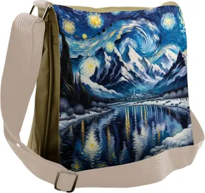 Ambesonne Painting Art Messenger Bag, Starry Sky Lake Night, Unisex Cross-body