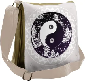 Ambesonne Peace Messenger Bag, Ying Yang Boho Art, Unisex Cross-body