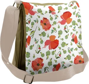 Ambesonne Poppy Flower Messenger Bag, Scattered Buds Stem, Unisex Cross-body