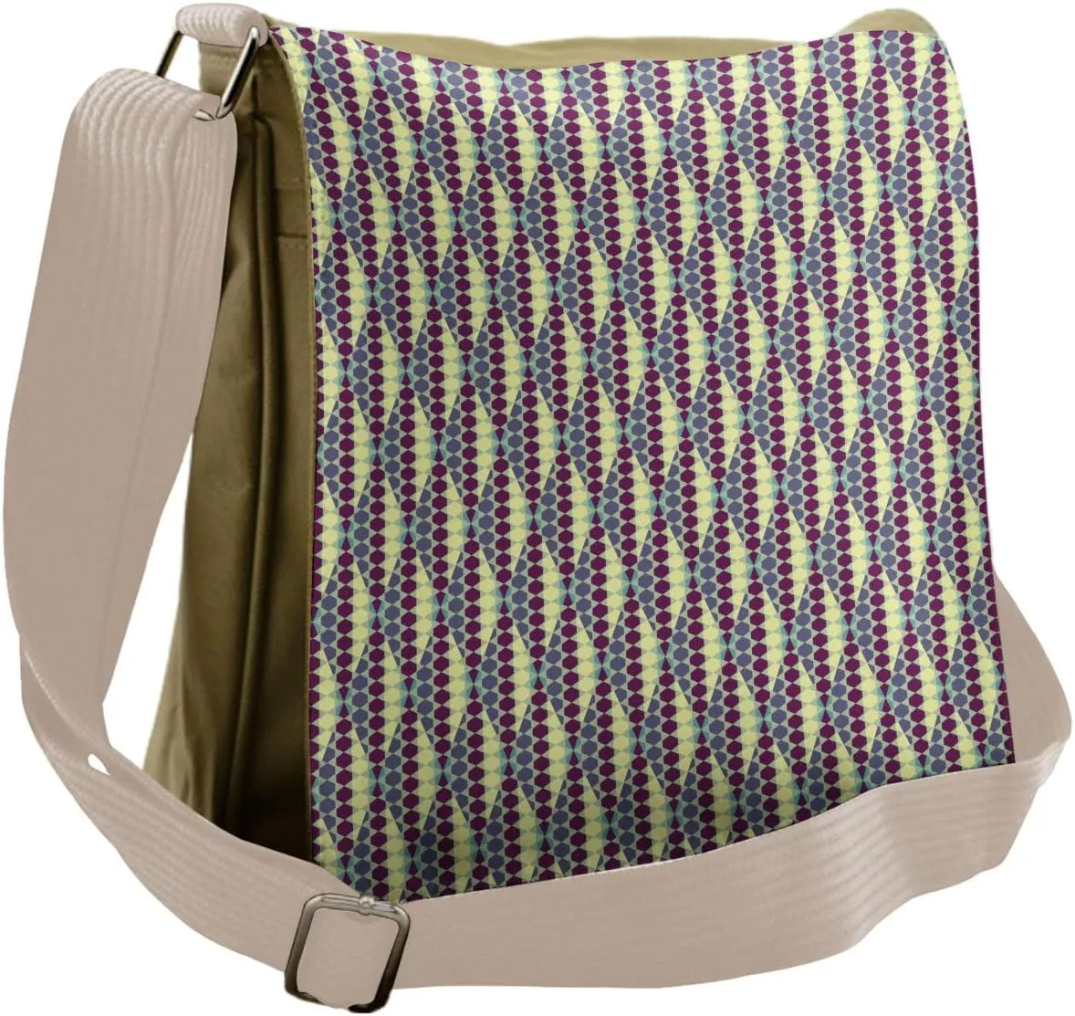 Ambesonne Retro Messenger Bag, Hexagon Rhombus Dots Forms, Unisex Cross-body