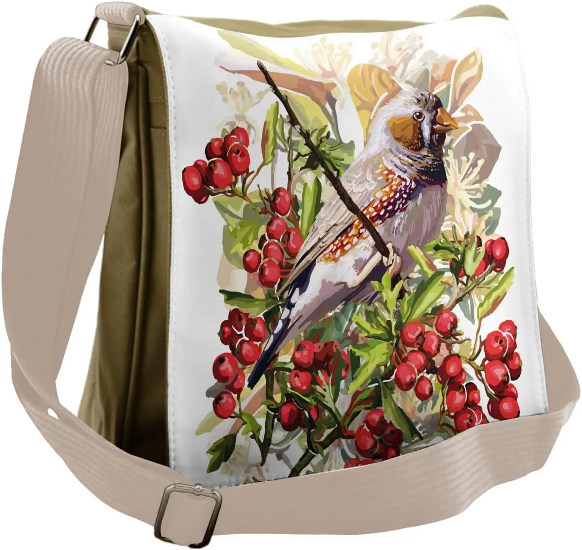 Ambesonne Rowan Messenger Bag, Colorful Bird and Shrubs, Unisex Cross-body