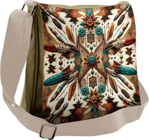 Ambesonne Rustic Messenger Bag, Aztec Inspired Feathers Art, Unisex Cross-body