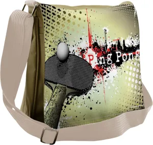 Ambesonne Sports Messenger Bag, Ping Pong Ball and Racket, Unisex Cross-body