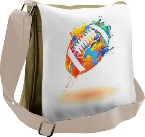 Ambesonne Sports Messenger Bag, Rugby Ball Splash Effect, Unisex Cross-body