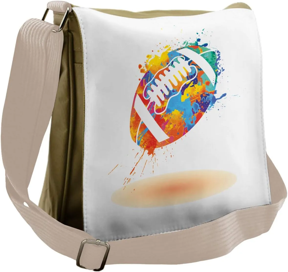 Ambesonne Sports Messenger Bag, Rugby Ball Splash Effect, Unisex Cross-body