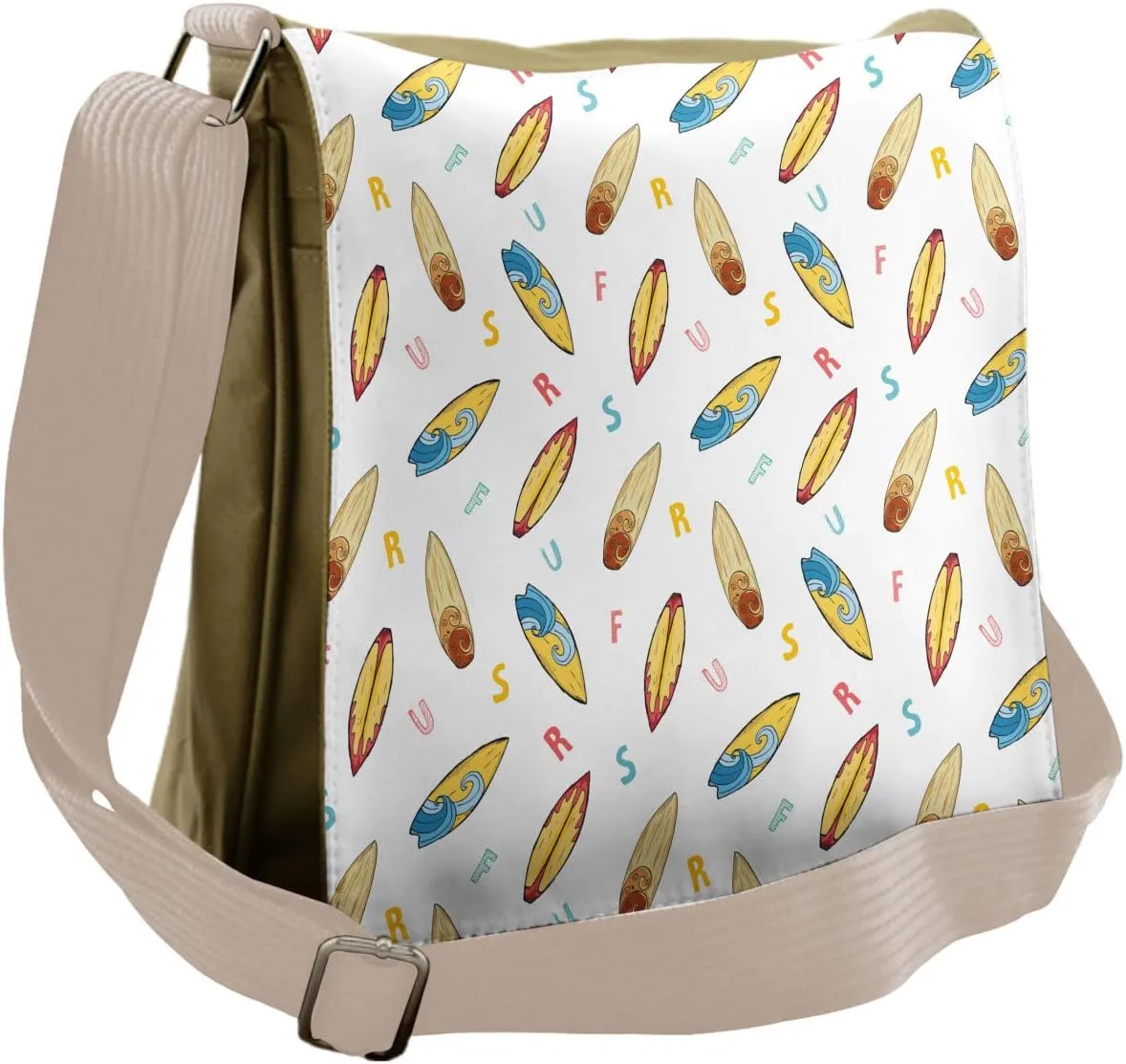 Ambesonne Surfboard Messenger Bag, Boards and ABC Letters, Unisex Cross-body