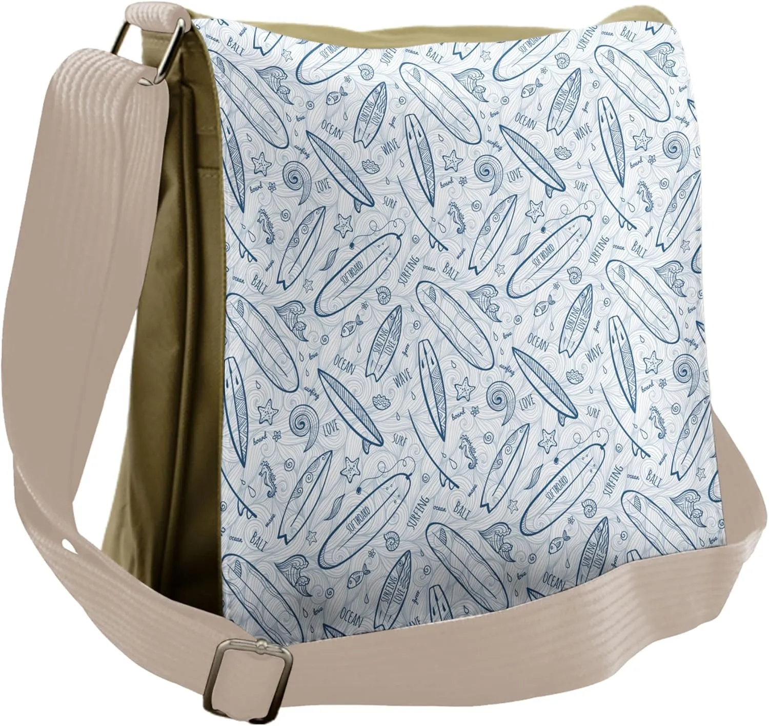 Ambesonne Surfboard Messenger Bag, Doodle Summertime, Unisex Cross-body