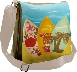 Ambesonne Tiki Bar Messenger Bag, Surfboard Exotic, Unisex Cross-body