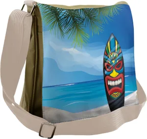Ambesonne Tiki Bar Messenger Bag, Tiki Surfboard, Unisex Cross-body