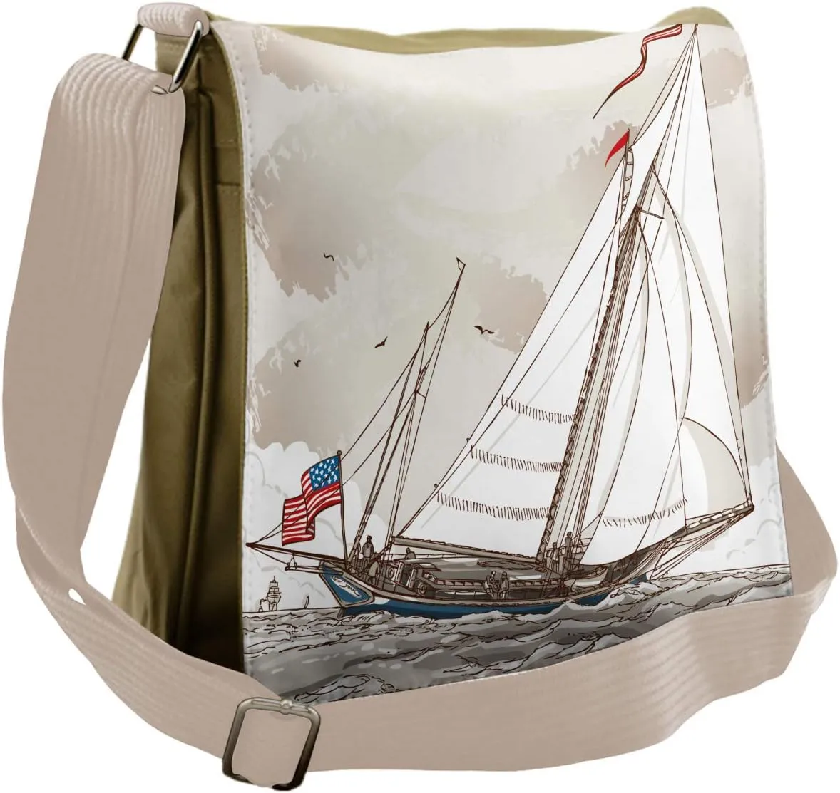 Ambesonne Vintage Messenger Bag, Antique American Yacht, Unisex Cross-body