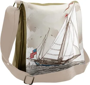 Ambesonne Vintage Messenger Bag, Antique American Yacht, Unisex Cross-body