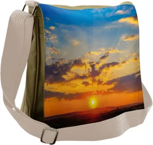Ambesonne Yellow and Blue Messenger Bag, Dramatic Sunset, Unisex Cross-body