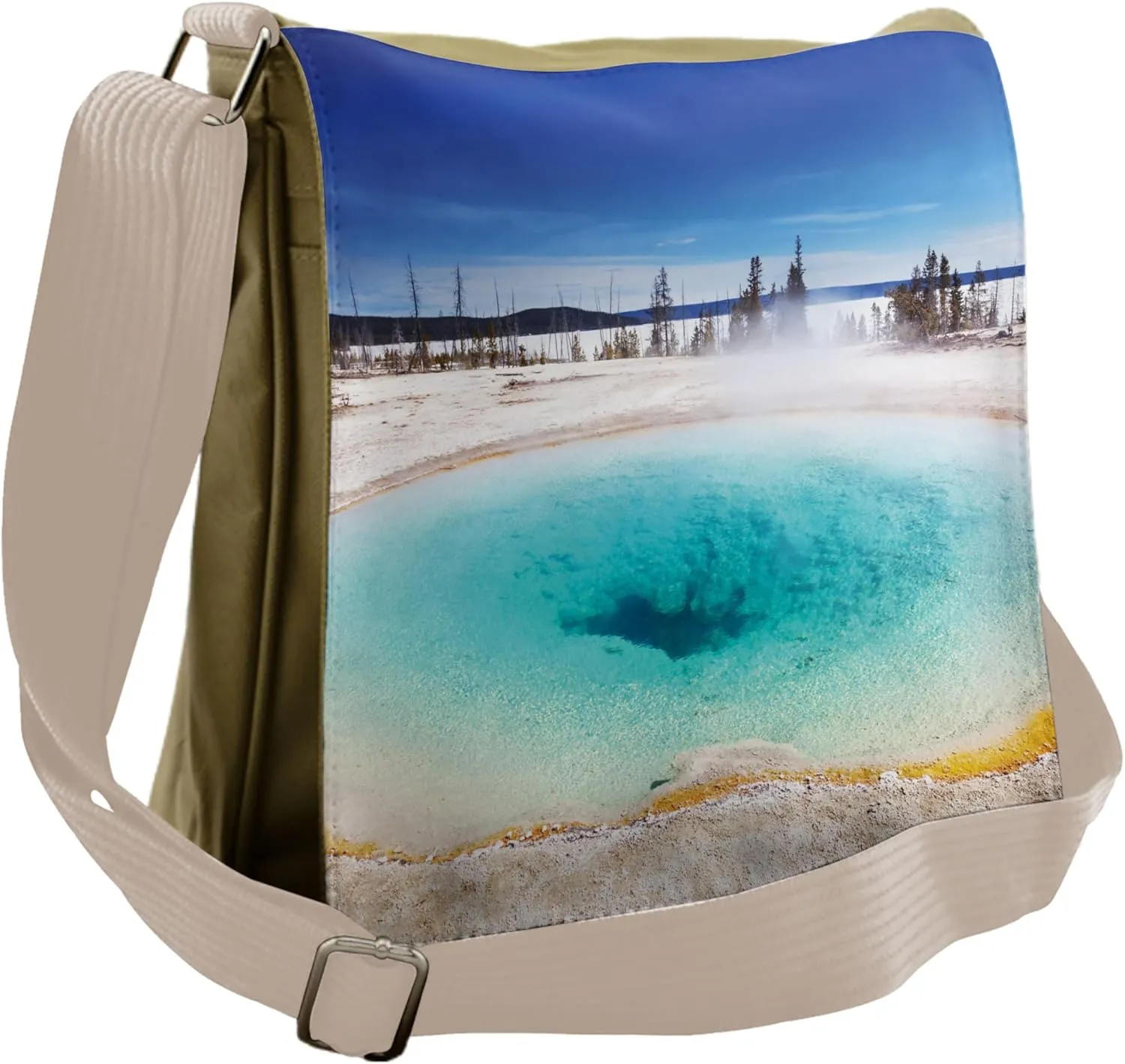 Ambesonne Yellowstone Messenger Bag, Spring Hot Volcano, Unisex Cross-body