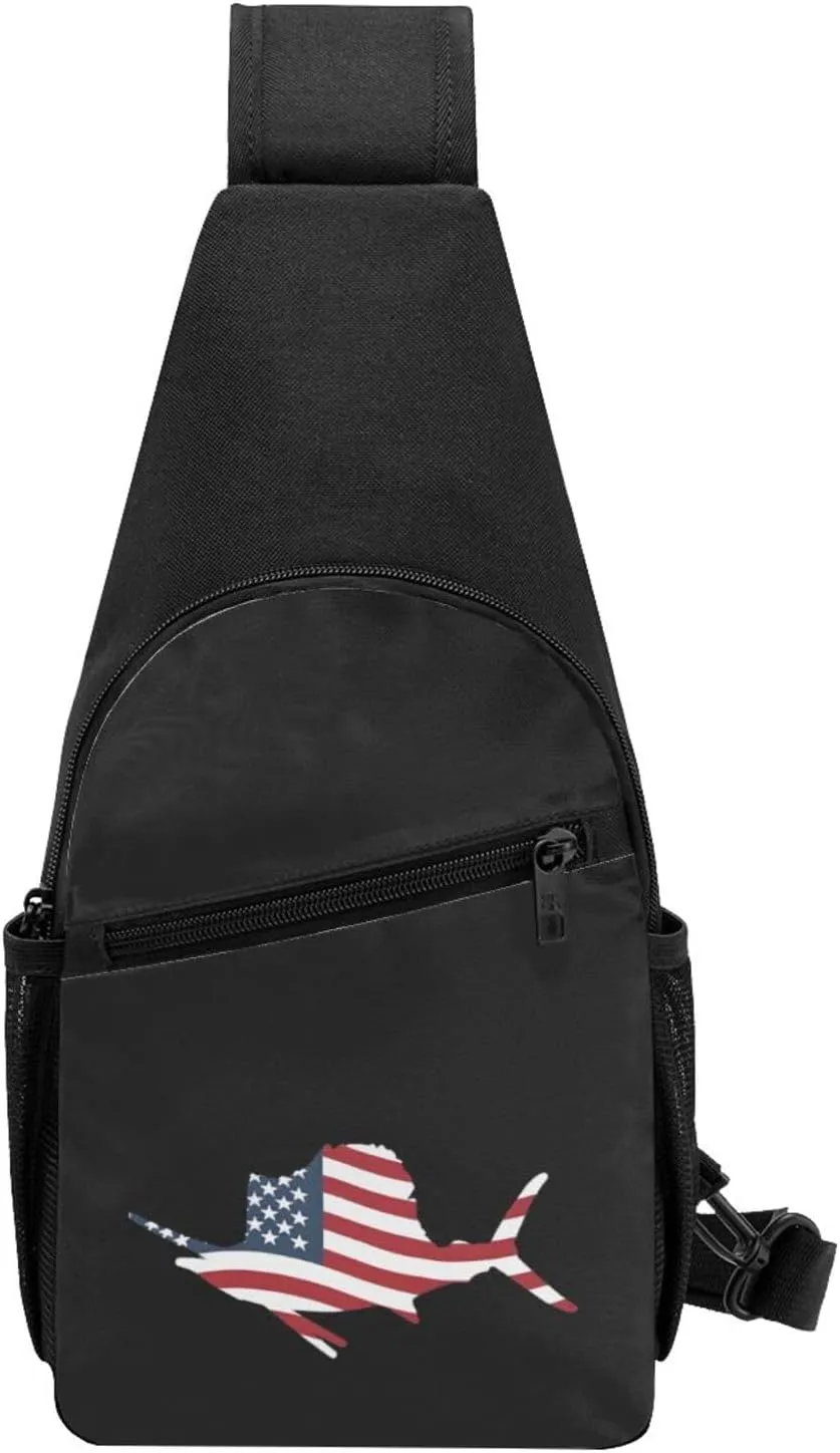 American Flag Sailfish Fish Adjustable Fanny Pack Waist Bag For Travel Sports