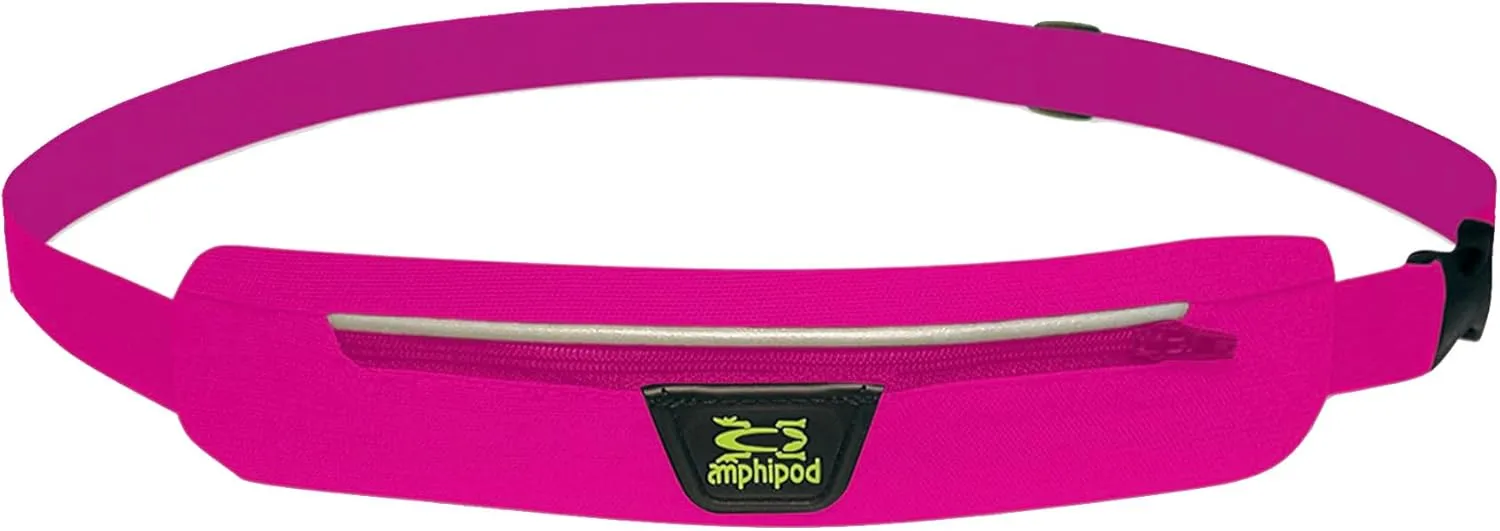 Amphipod AirFlow MicroStretch Belt, Ultra-Light Minimalist Runners Waist Pack Bag for Running, Jogging, Men & Women - Pink/Silver - L
