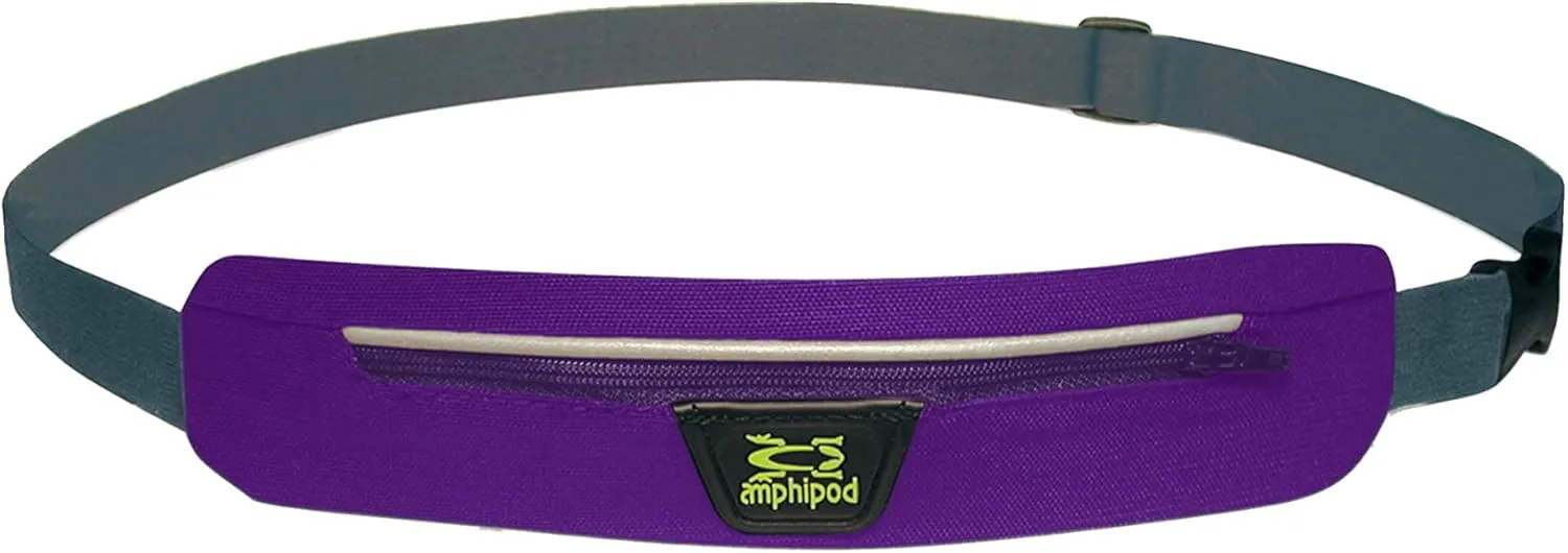 Amphipod AirFlow MicroStretch Belt, Ultra-Light Minimalist Runners Waist Pack Bag for Running, Jogging, Men & Women - Purple/Silver - L