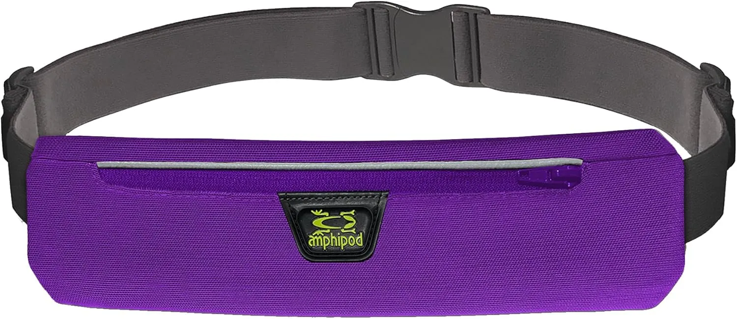 Amphipod AirFlow MicroStretch Plus Belt, Ultra-Light Minimalist Runners Waist Pack Bag for Running & Walking, Men & Women - Purple/Silver