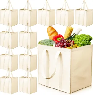 Amylove 12 Pack Canvas Tote Bag Large Blank Grocery Bag Reusable Shopping Pouches Bulk with Handle Heavy Duty,15 x 13 x 10''
