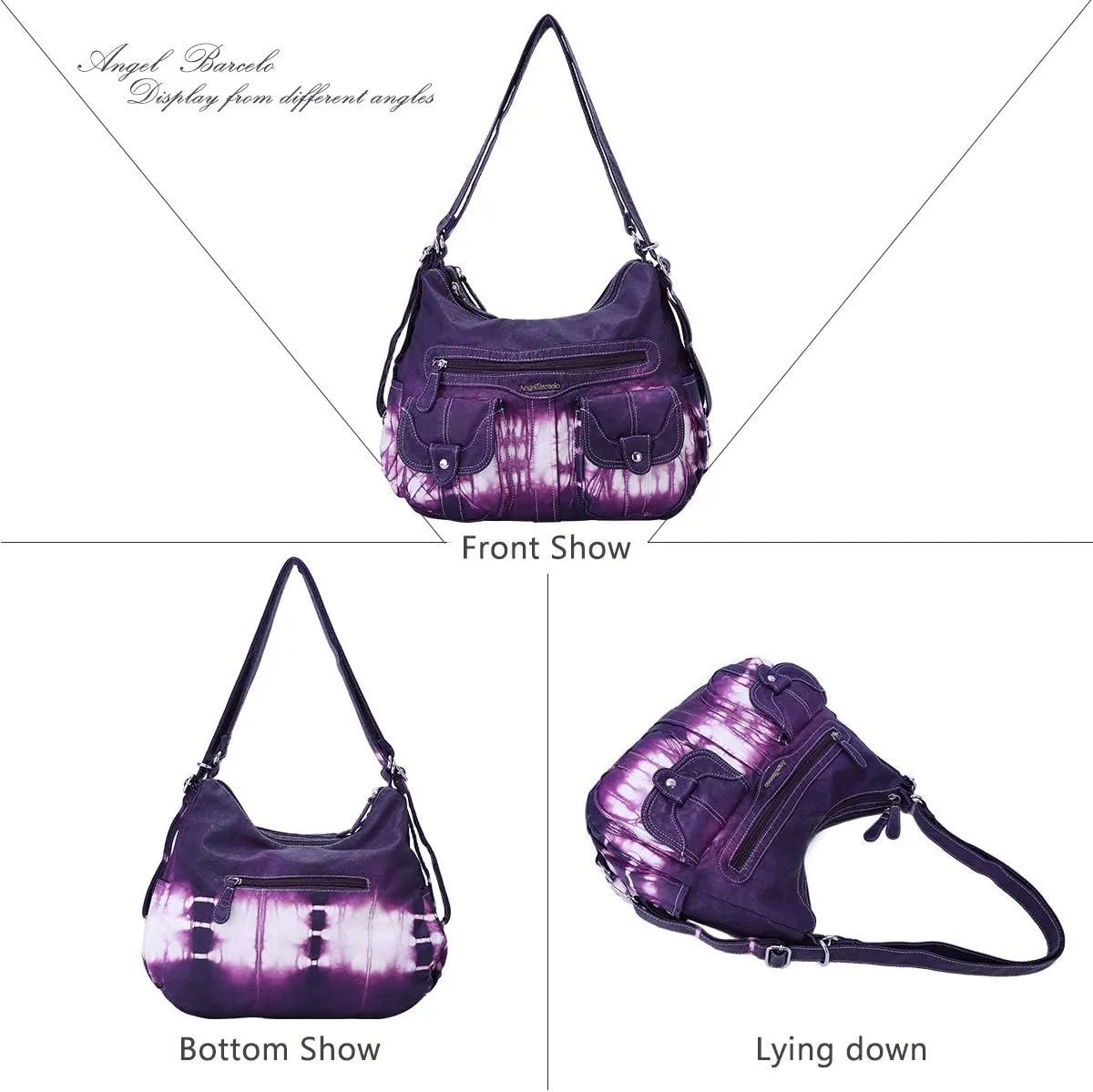 Angel Barcelo Women Multifunctional Soft Leather Handbag Purses Shoulder Hobo Backpack Crossbody Zipper Bag with Pocket
