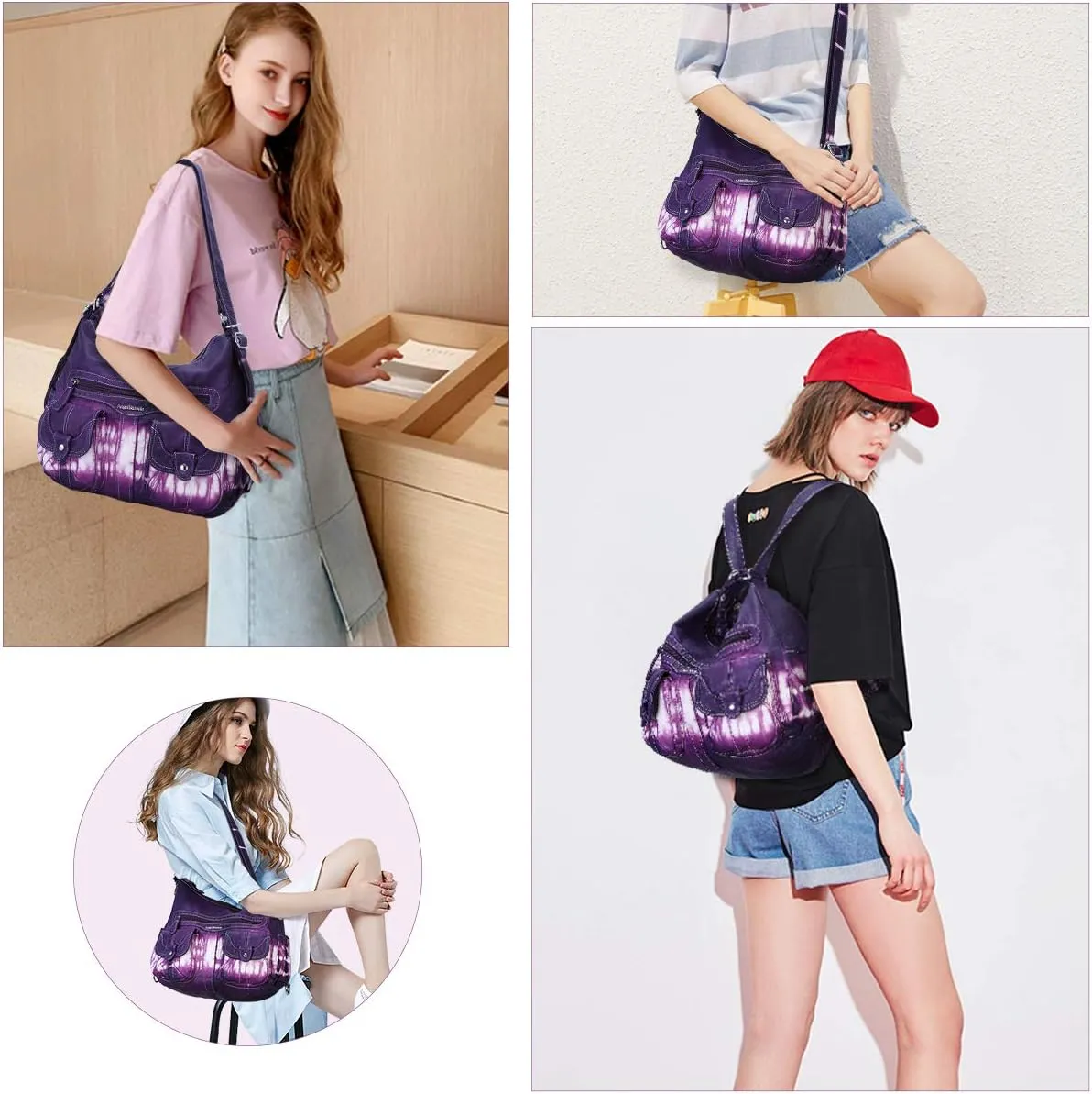 Angel Barcelo Women Multifunctional Soft Leather Handbag Purses Shoulder Hobo Backpack Crossbody Zipper Bag with Pocket
