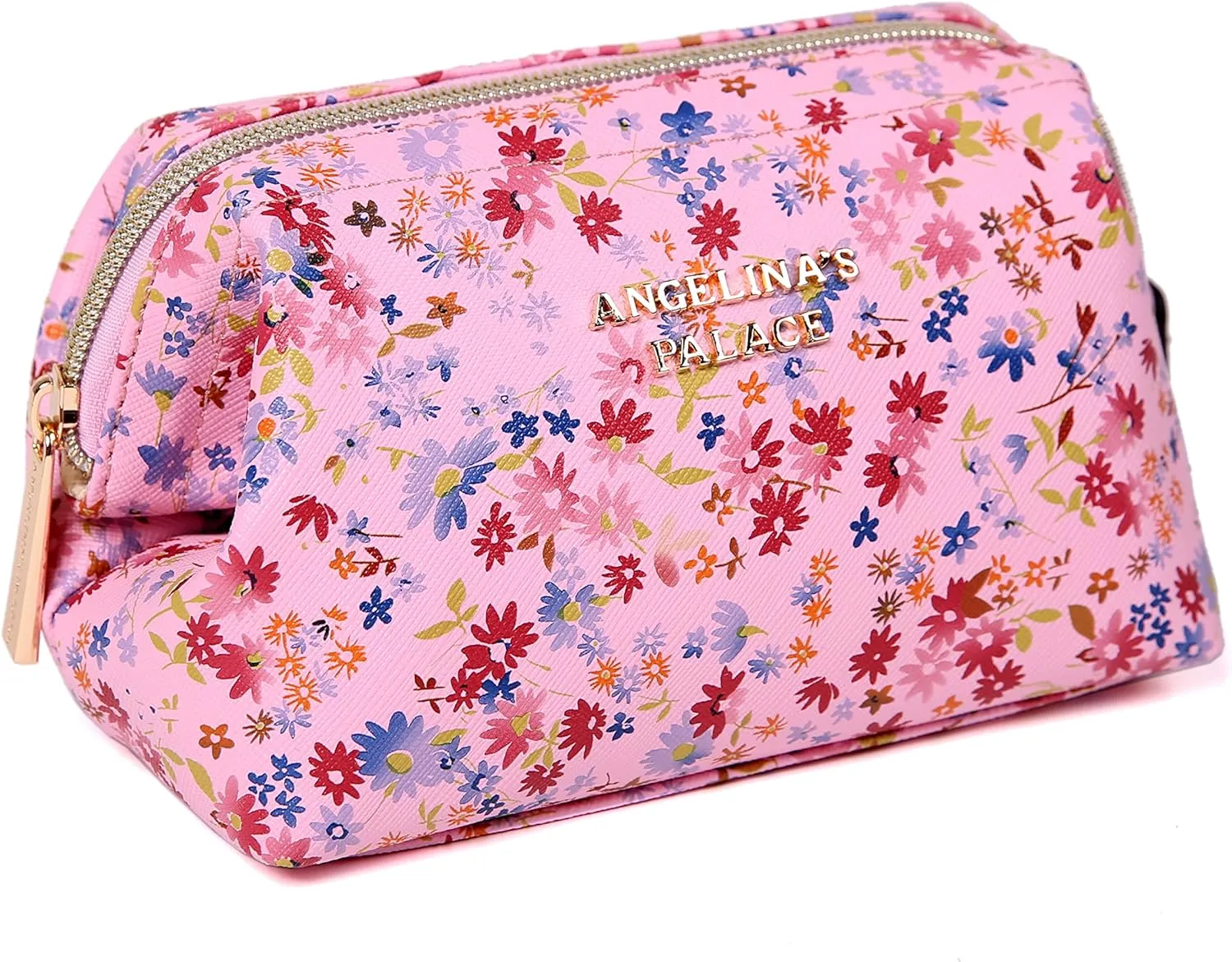 Angelina's Palace Vegan Leather Waterproof Travel Cosmetic Bag Toiletry Organizer Makeup Pouches(blosoom pink)
