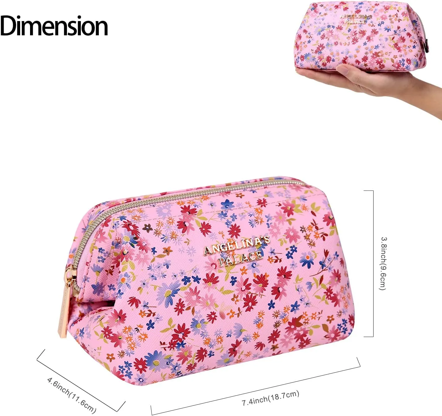 Angelina's Palace Vegan Leather Waterproof Travel Cosmetic Bag Toiletry Organizer Makeup Pouches(blosoom pink)
