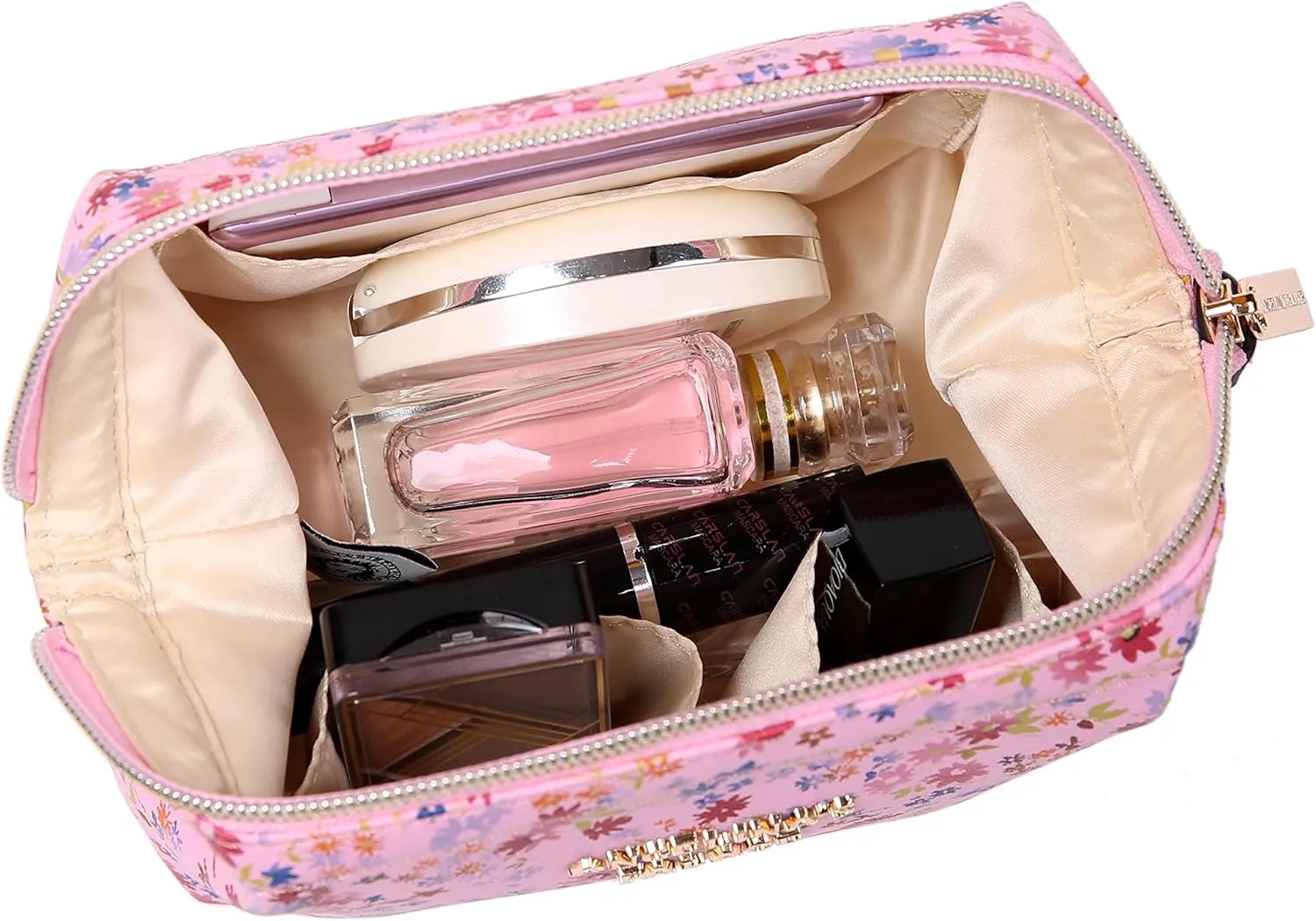 Angelina's Palace Vegan Leather Waterproof Travel Cosmetic Bag Toiletry Organizer Makeup Pouches(blosoom pink)