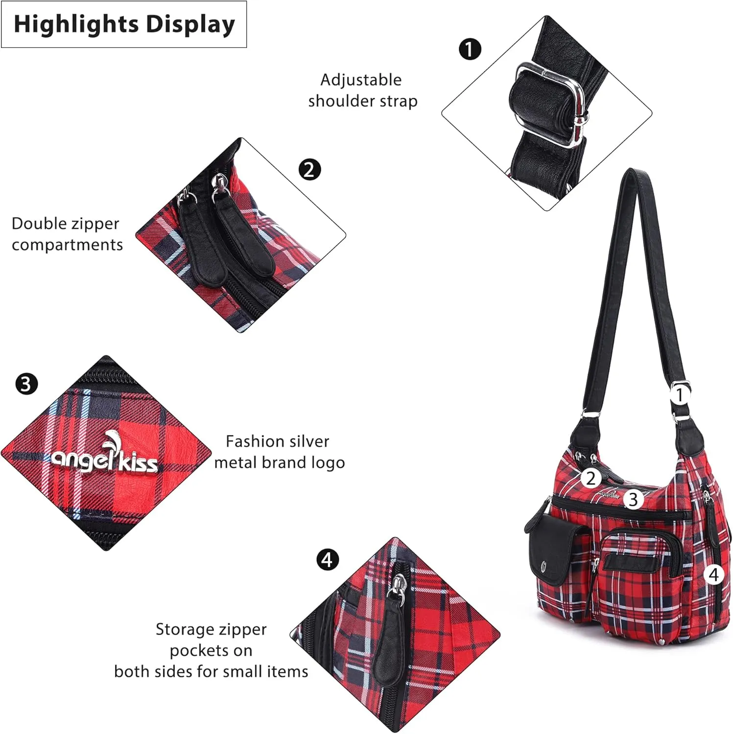 Angelkiss Crossbody Bags for Women, Ladies Shoulder Handbags and Purses Medium Faux Leather Pocketbooks