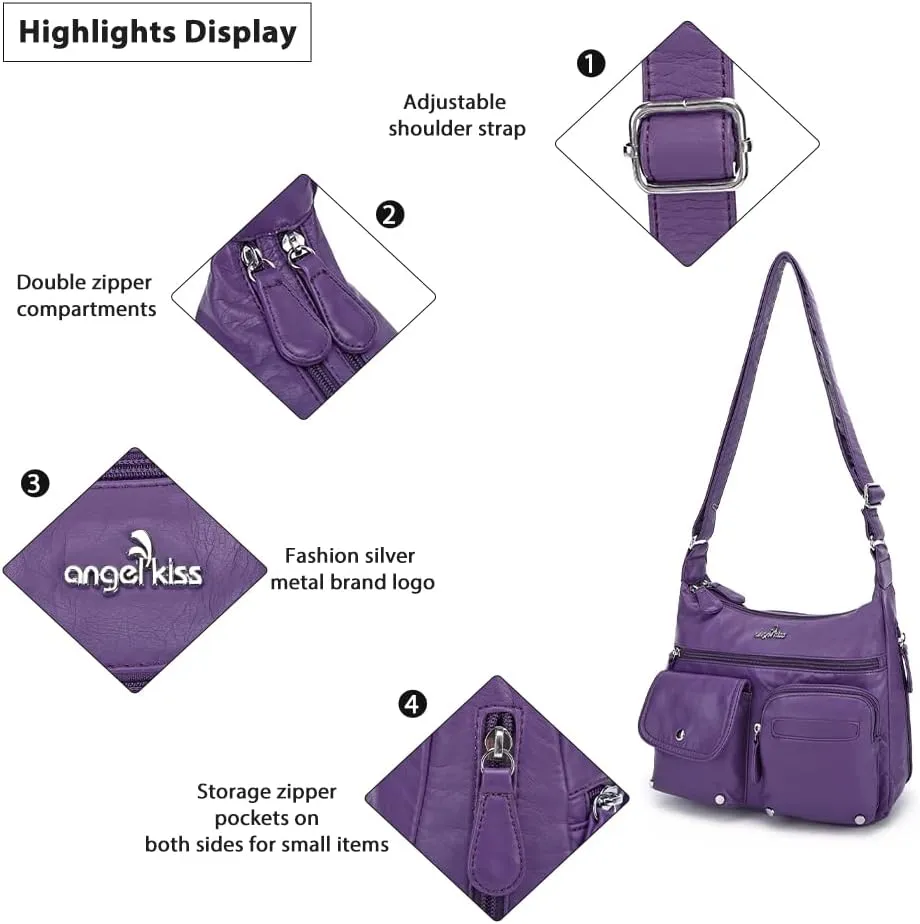 Angelkiss Crossbody Bags for Women, Ladies Shoulder Handbags and Purses Medium Faux Leather Pocketbooks