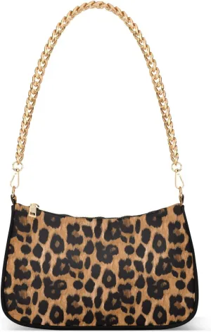 Animal Leopard Skin Shoulder Bag for Women Hobo Tote Handbag Gold Chain Crossbody Bag with Zipper Clutch Purse Handbags