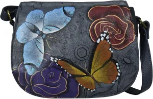 Anna by Anuschka Women's Hand-Painted Leather Crossbody Saddle Bag