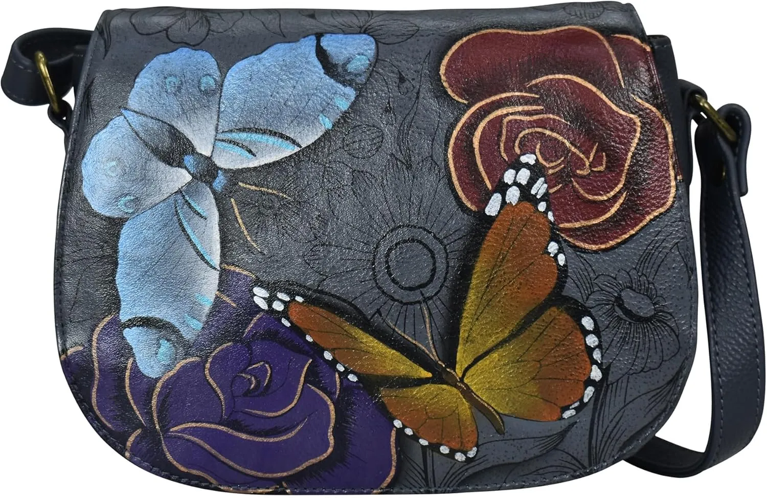 Anna by Anuschka Women's Hand-Painted Leather Crossbody Saddle Bag