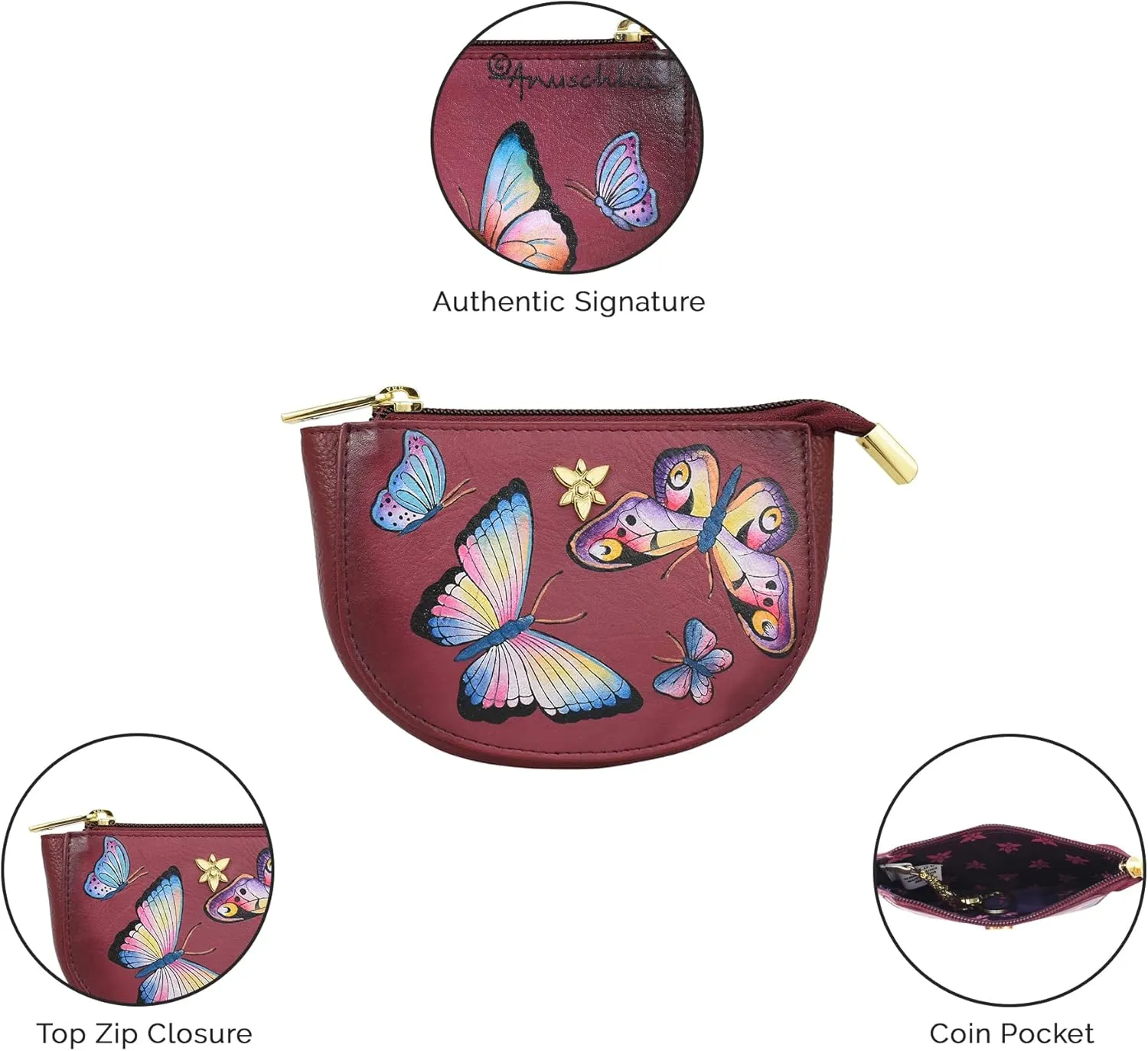 Anuschka Women's Original Hand-Painted Genuine Leather Zip Pouch Purse