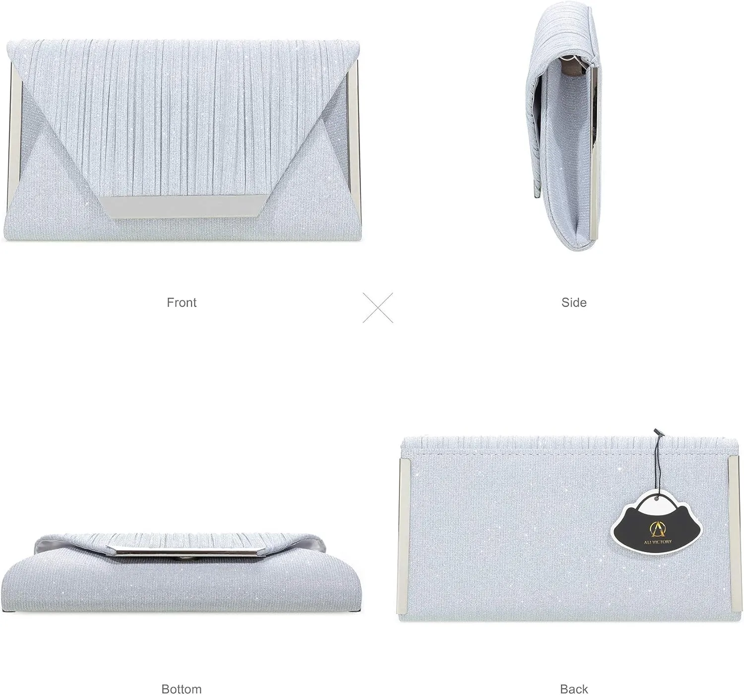 AO ALI VICTORY Glitter Clutch Purses for Women Evening Bags Clutches Flap Envelope Handbags Large Wedding Party Prom Purse