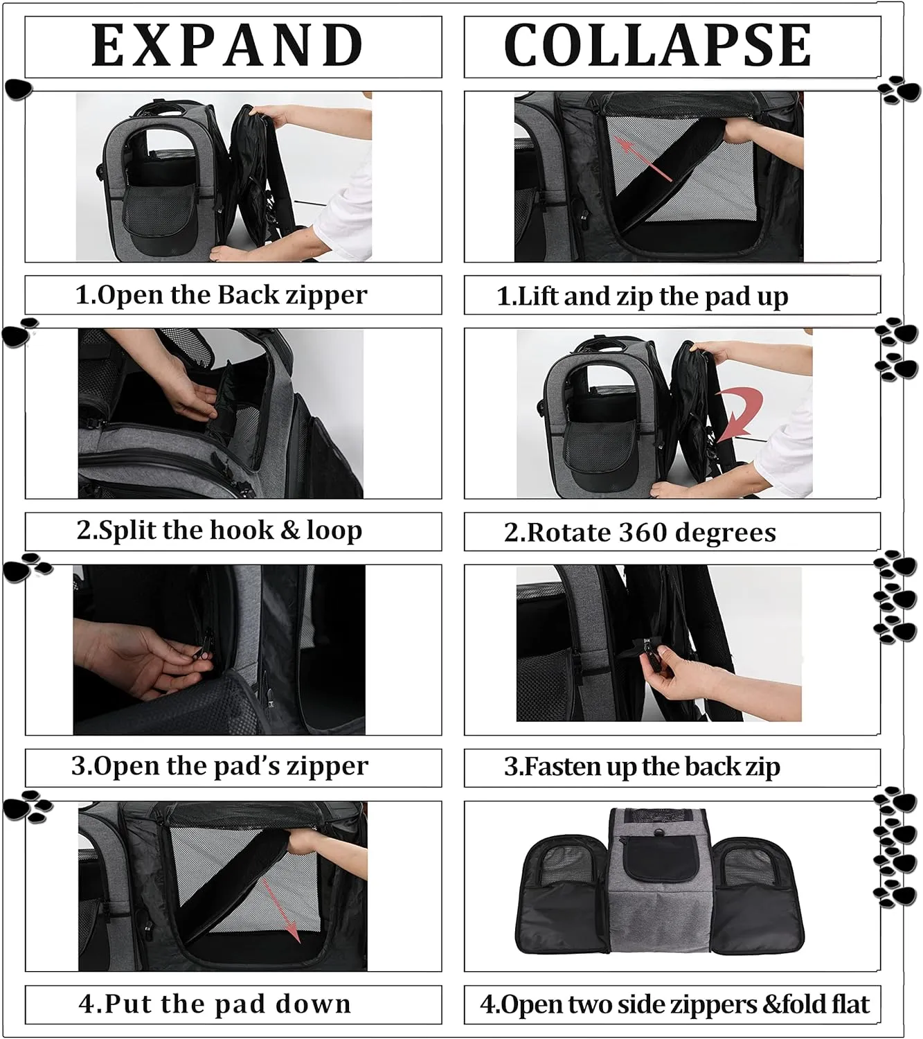 Apollo Walker Pet Carrier Backpack for Large/Small Cats and Dogs, Puppies, Safety Features and Cushion Back Support for Travel, Hiking, Outdoor Use (Black-Expandable)