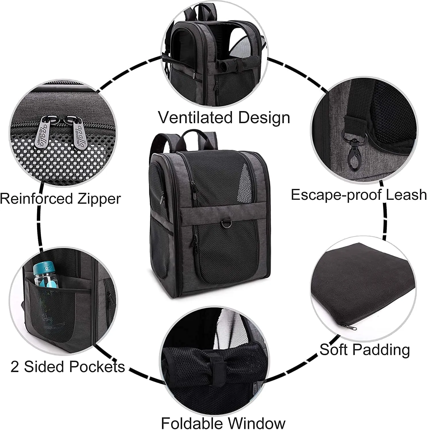 Apollo Walker Pet Carrier Backpack for Large/Small Cats and Dogs, Puppies, Safety Features and Cushion Back Support for Travel, Hiking, Outdoor Use (Black-Expandable)