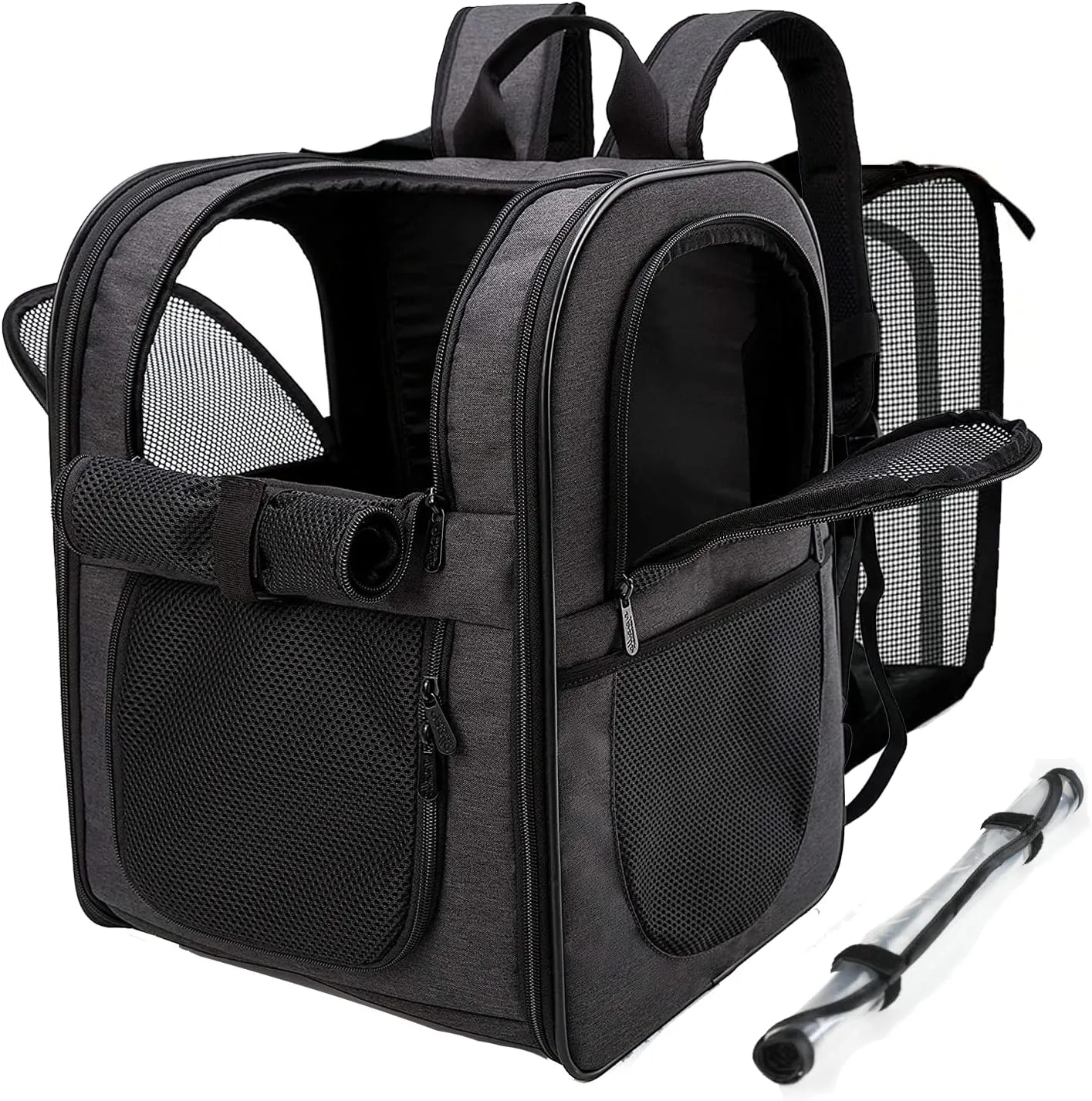 Apollo Walker Pet Carrier Backpack for Large/Small Cats and Dogs, Puppies, Safety Features and Cushion Back Support for Travel, Hiking, Outdoor Use (Black-Expandable)