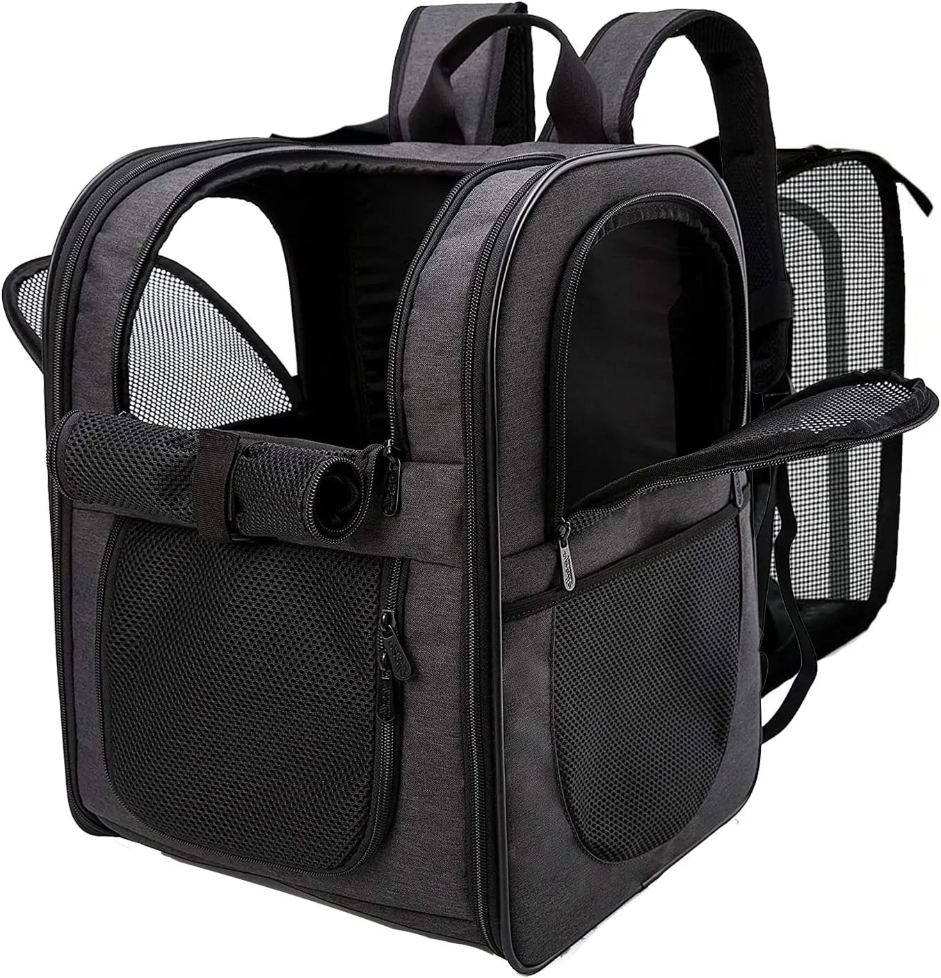 Apollo Walker Pet Carrier Backpack for Large/Small Cats and Dogs, Puppies, Safety Features and Cushion Back Support for Travel, Hiking, Outdoor Use (Black-Expandable)