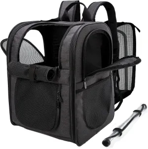 Apollo Walker Pet Carrier Backpack for Large/Small Cats and Dogs, Puppies, Safety Features and Cushion Back Support for Travel, Hiking, Outdoor Use (Black-Expandable)