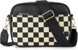 ARGINAO quliting seam Crossbody Bag for Women Vegan Leather Shoulder Bag with Embroidered Strap