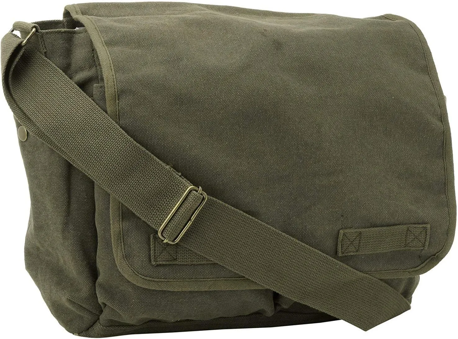 ARMYU Olive Green Original Heavyweight Cotton Canvas Classic Heavyweight Military Messenger Bag   Streamer