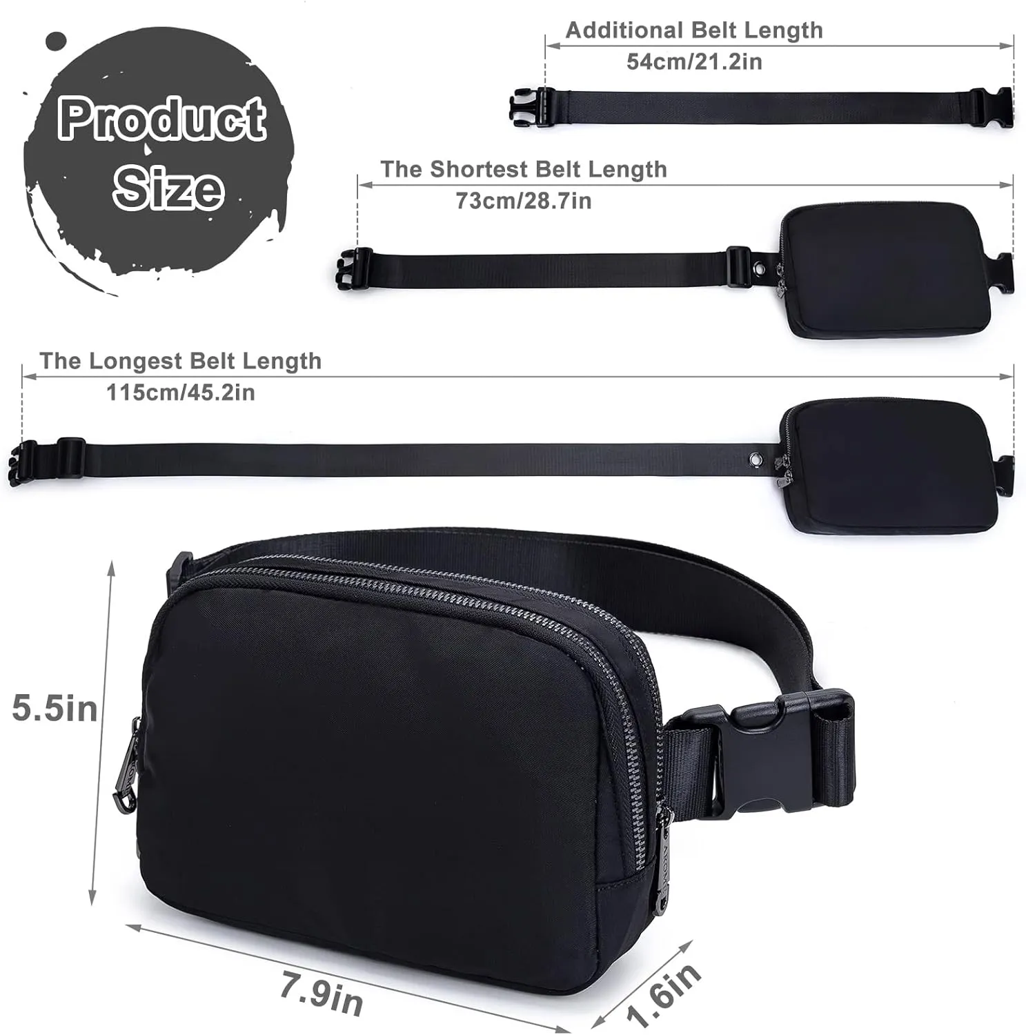 AROME Mini Belt Bag for Women, Fashion Waist Packs Fanny Pack Crossbody Bags with Strap Extender for Women Men, Waterproof Waist Bag Hip Bum Bag for Casual Travel Running Hiking Outdoor Sports