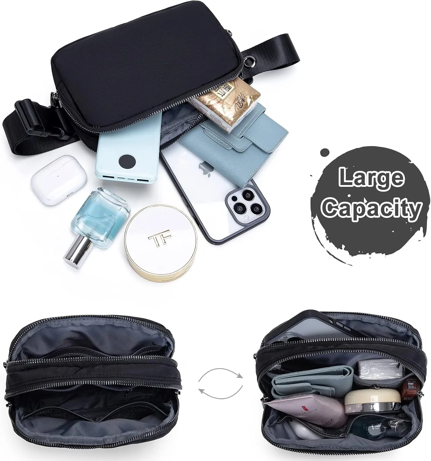 AROME Mini Belt Bag for Women, Fashion Waist Packs Fanny Pack Crossbody Bags with Strap Extender for Women Men, Waterproof Waist Bag Hip Bum Bag for Casual Travel Running Hiking Outdoor Sports