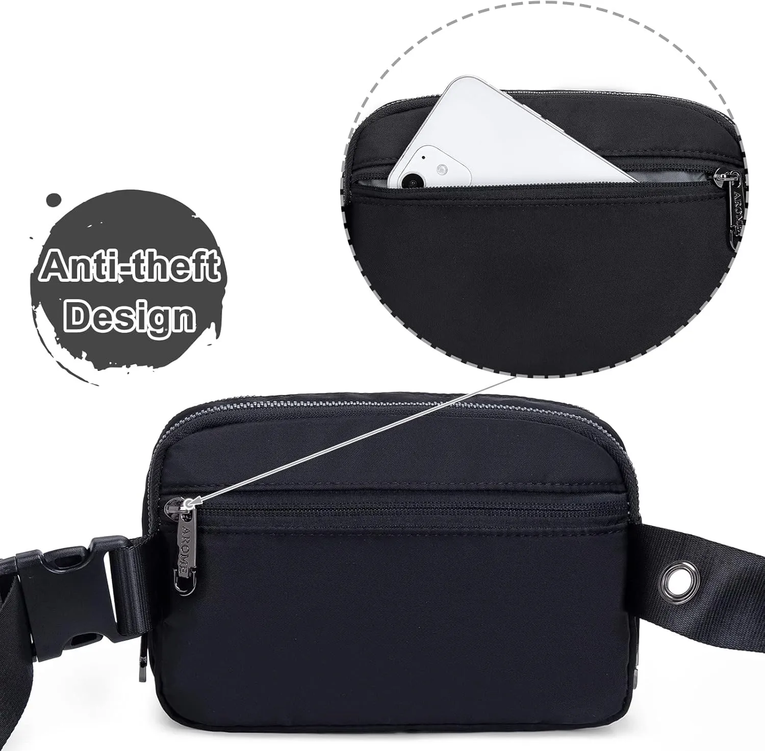 AROME Mini Belt Bag for Women, Fashion Waist Packs Fanny Pack Crossbody Bags with Strap Extender for Women Men, Waterproof Waist Bag Hip Bum Bag for Casual Travel Running Hiking Outdoor Sports