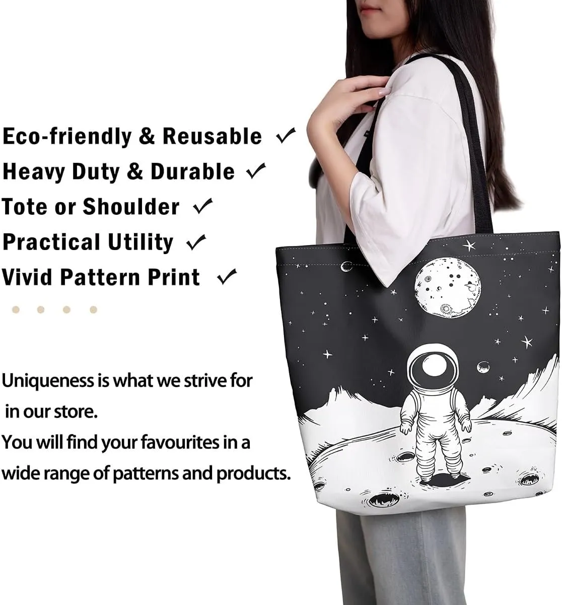 Astronaut Canvas Tote Bag Dream Catcher Feather Tote Bag Eiffel Tower Shopping Grocery Bags