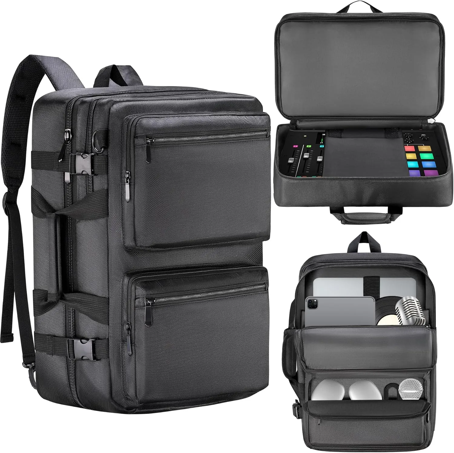 Audio Mixer Bag Compatible with RODECaster Pro/Pro II/Pro Duo, DJ Mixer Case Soft Padded with Multi-pocket, DJ Mixer Backpack with Backpack-Strap/Shoulder Strap/Carrying Handle