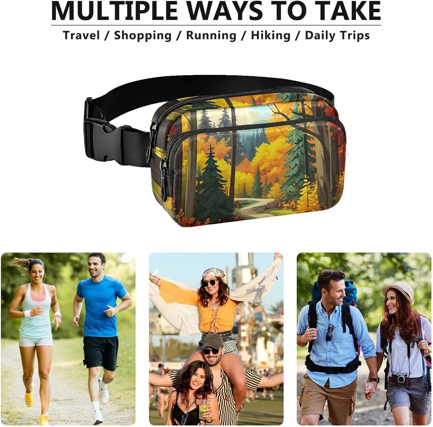 Autumn Forest Tree Women Fanny Pack Waterproof Hip Bag Belt Purse Cartoon Travel Waist Pouch
