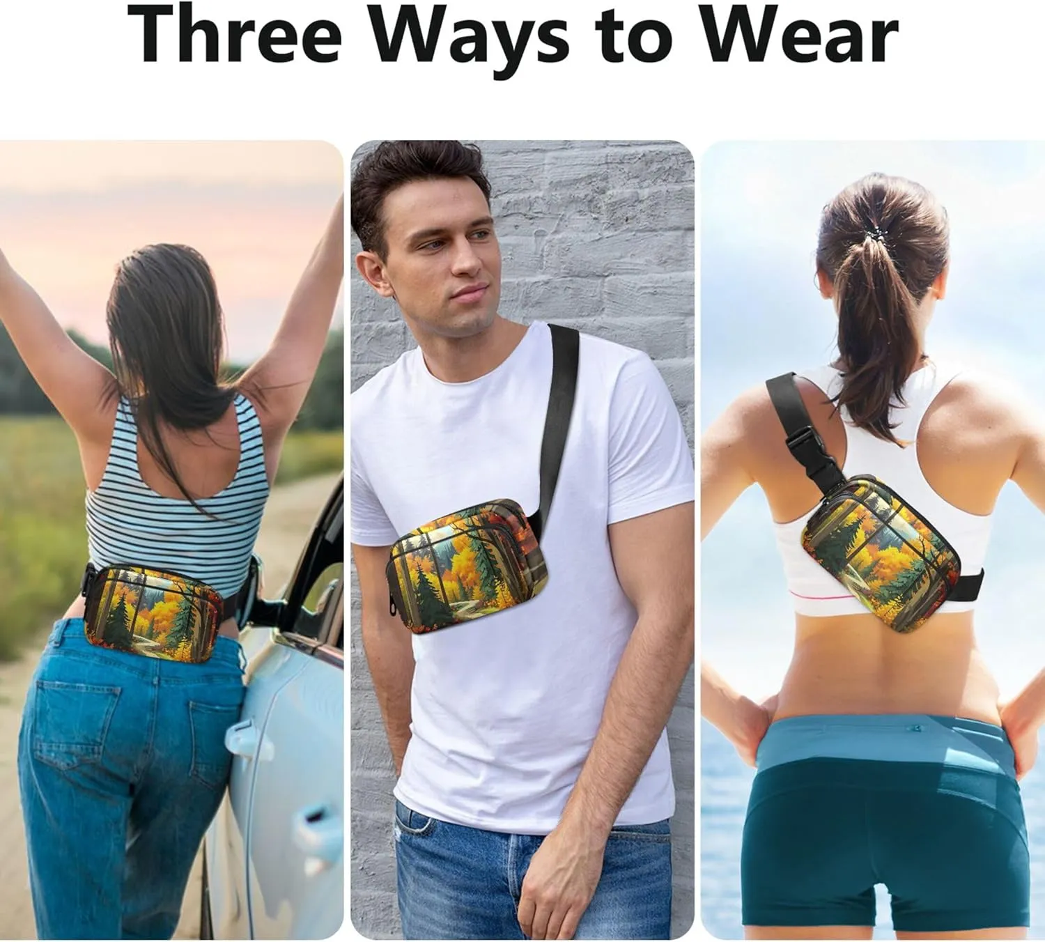 Autumn Forest Tree Women Fanny Pack Waterproof Hip Bag Belt Purse Cartoon Travel Waist Pouch
